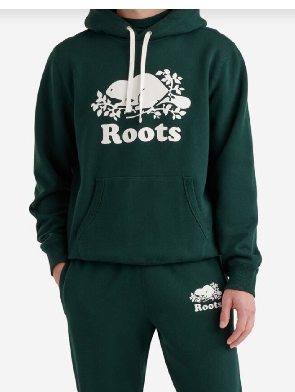 Roots Dark Green Hoodie with White Beaver Logo